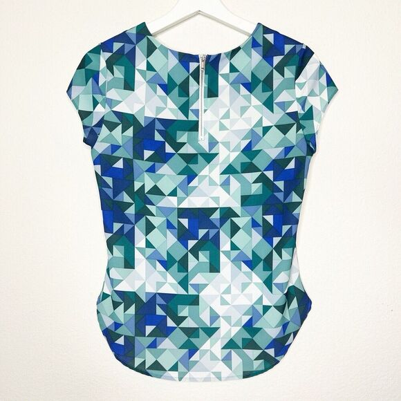 H&M Blue and Green Geometric Blouse 4 - Picture 4 of 7